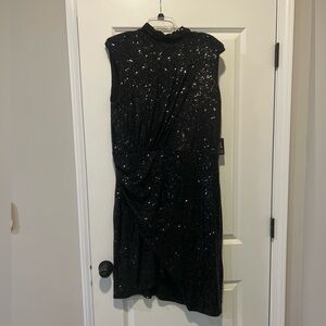 Express Black Sequin Padded Shoulder Midi Dress Women’s XL